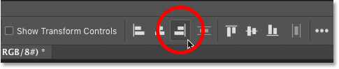 Clicking the Align Right Edges icon in the options bar in Photoshop