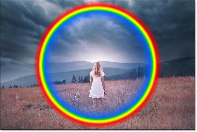Das Ergebnis nach der Änderung des Regenbogenverlaufsstils in „Radial“ in Photoshop