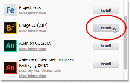 Installez Bridge CC à partir d’une application Creative Cloud.