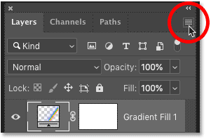 Clicking the menu icon in the Layers panel in Photoshop