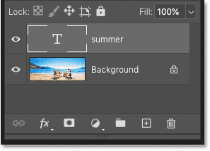 Le panneau Calques de Photoshop affiche le calque de texte sur l'image