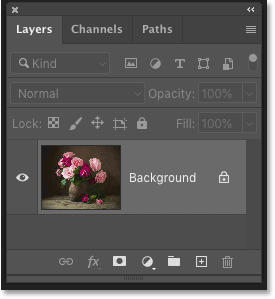 The Layers panel in Photoshop displays the image on the background layer