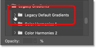 Open the Gradient Default Gradients folder in Photoshop CC 2020