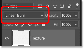 Cambie el modo de fusión de la capa de textura a Subexposición lineal en el panel Capas de Photoshop