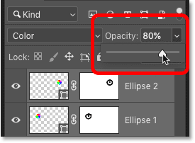 Reduce the opacity of the shape layers.