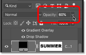 Réduisez l'opacité du calque de remplissage dans la boîte de dialogue Style de calque de Photoshop