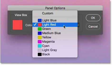 تغيير لون مربع العرض في لوحة Navigator