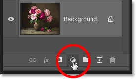 Clicking the New Fill or Adjustment Layer icon in Photoshop's Layers panel