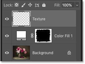 На панели «Слои» в Photoshop отображается новый слой «Текстура».