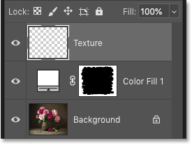 Le panneau Calques de Photoshop affiche le nouveau calque de texture