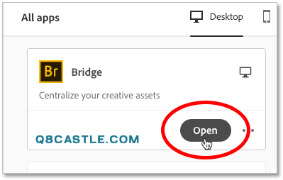 Wenn Sie fertig sind, wird Bridge in der Creative Cloud-App an den Anfang der Liste verschoben