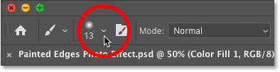 فتح منتقي Brush Preset من شريط Options في Photoshop