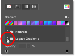 Abra la carpeta Legacy Gradients en Photoshop CC 2020