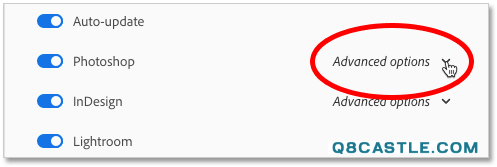 Öffnen Sie die erweiterten Optionen für Photoshop in den Voreinstellungen der Creative Cloud-App