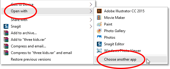 Choose a default program to open JPEG files.
