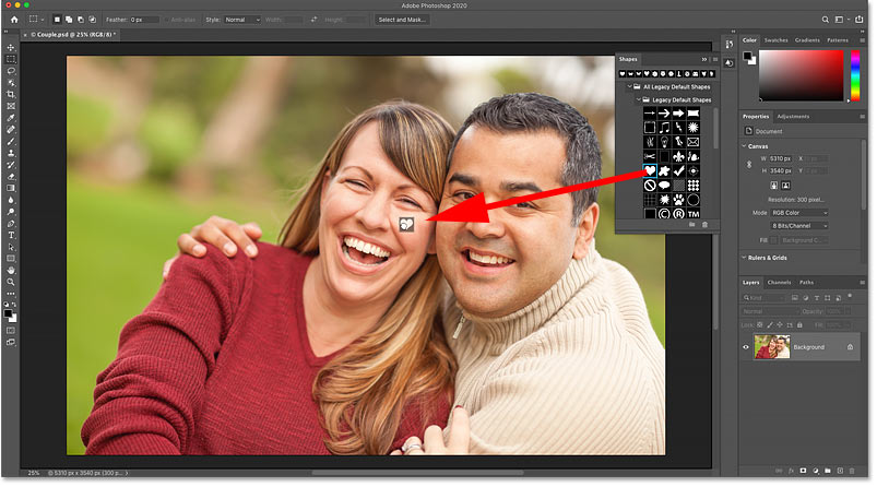 Drag the shape from the Shapes panel into the Photoshop document