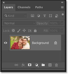 The Layers panel in Photoshop displays the image on the background layer