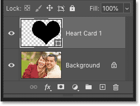 На панели «Слои» в Photoshop отображается слой «Форма» над фоновым слоем.