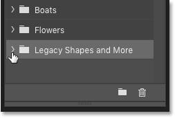The Shapes panel in Photoshop displays the Legacy Shapes folder and more