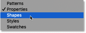 How to open the Shapes panel in Photoshop CC 2020