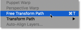 اختيار أمر Free Transform Path في Photoshop