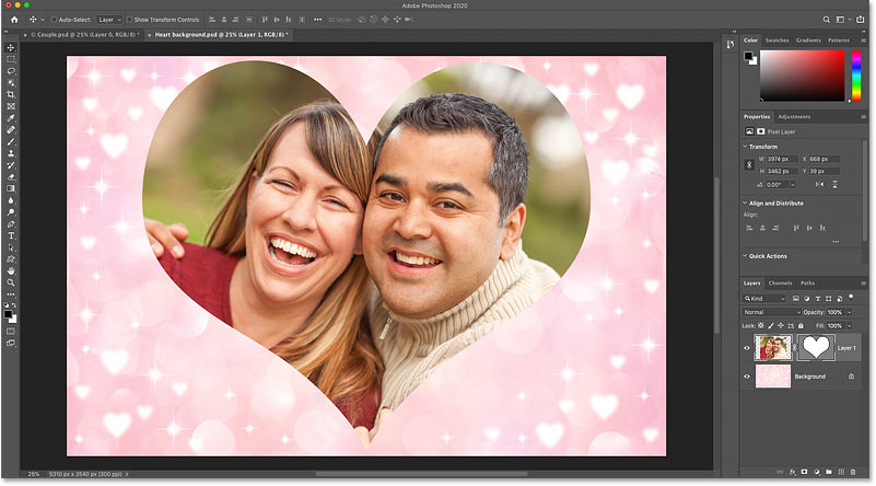 La forme et l'image qu'elle contient sont placées sur le nouvel arrière-plan dans Photoshop