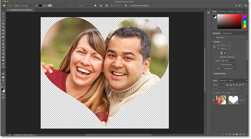 Los píxeles transparentes que rodean la forma se han cortado en Photoshop