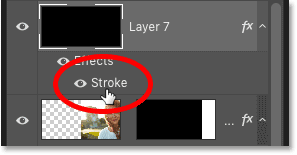 Editing the Stroke layer effect of the top layer in Photoshop