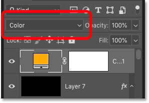 تغيير وضع مزج طبقة التعبئة إلى Color في Photoshop