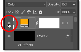 Active y desactive la capa Relleno con el icono Visibilidad en el panel Capas en Photoshop