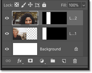 El panel Capas en Photoshop muestra la segunda imagen colocada en el collage.