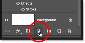 Clicking the New Fill or Adjustment Layer icon in the Layers panel in Photoshop