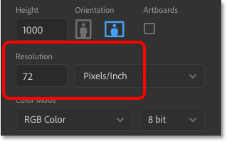 Resolution option in the New Document dialog box in Photoshop