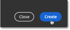 Clicking the Create button in Photoshop's New Document dialog