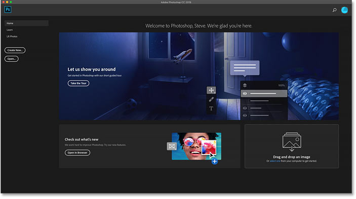 The main screen in Photoshop CC
