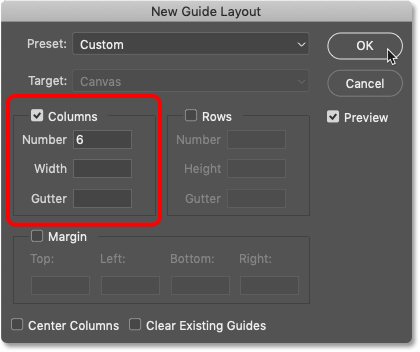 New guide layout settings in Photoshop