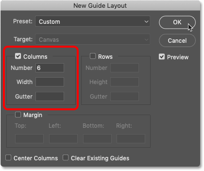 Nueva configuración de diseño de guía en Photoshop