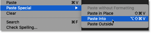 Choosing the Paste Into command in Photoshop