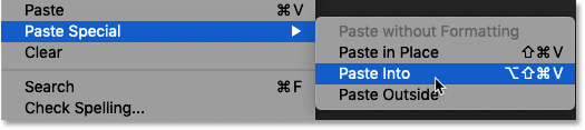 Auswählen des Befehls „Einfügen in“ in Photoshop