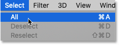 Выбор команды «Выбрать все» в Photoshop