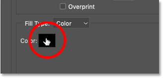 النقر فوق حامل اللون لاختيار لون جديد لتأثير طبقة Stroke في Photoshop