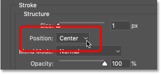 Establezca la posición del efecto de capa Trazo en Centro en Photoshop