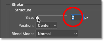 Adjust the size of the Stroke layer effect in Photoshop