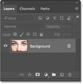 The Layers panel in Photoshop shows the image on the background layer.