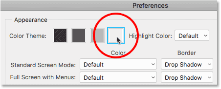 Choose the lightest color theme in Photoshop CC.