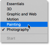 Choosing a drawing workspace in Photoshop.