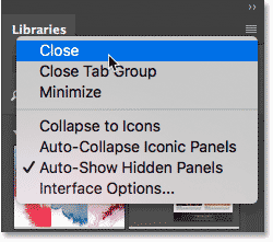 إغلاق لوحة Libraries في Photoshop.