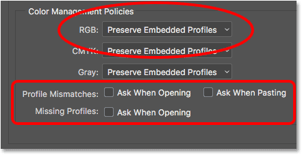 Параметры политики управления цветом.