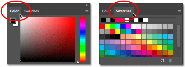 التبديل بين لوحة Color ولوحة Swatches في Photoshop CC.