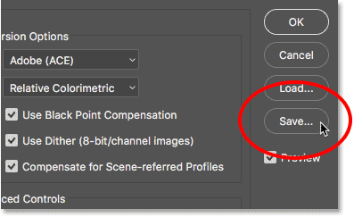 Al hacer clic en el botón Guardar en el cuadro de diálogo Configuración de color.